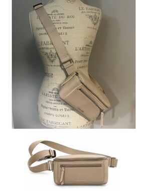 Calvin Klein Beige Taupe Faux Leather Crossbody Sling Bag Adjustable Strap